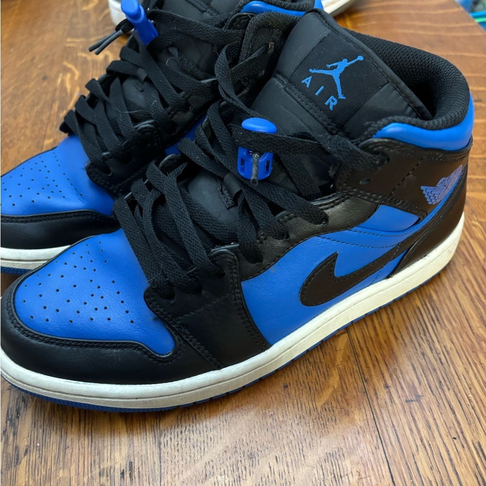 Air Jordan 1 Mid Trainers Black and Blue Sneakers